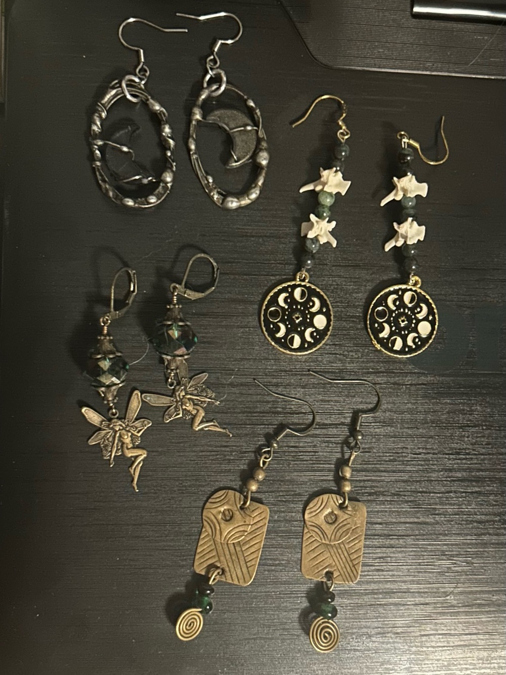 Handcrafted Green and Brass Dangle Earrings - Women's Jewelry